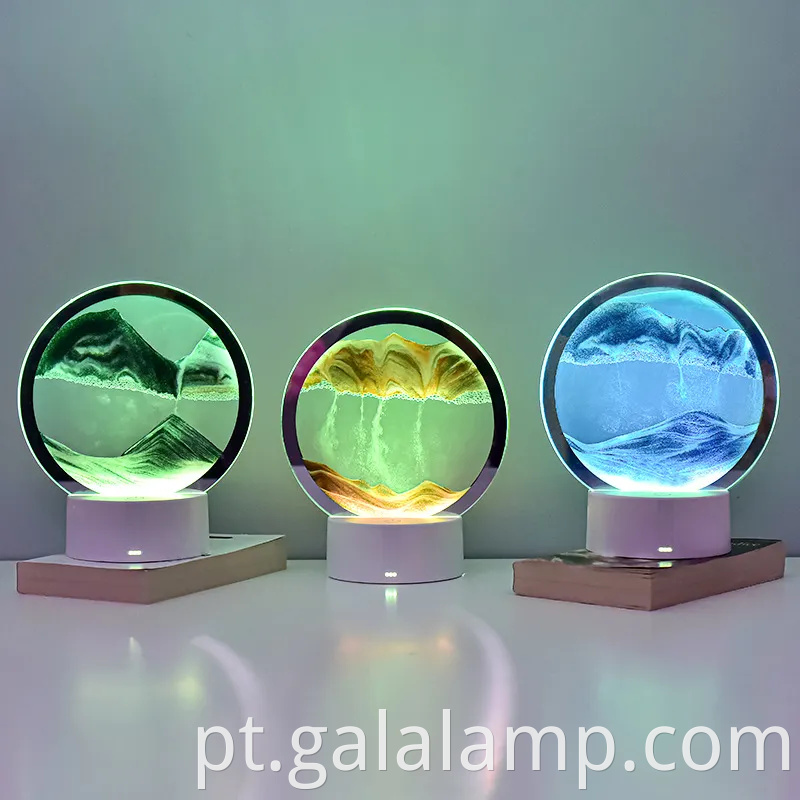 Pintura criativa em areia movediça 3D, luz noturna, ornamento dinâmico de ampulheta